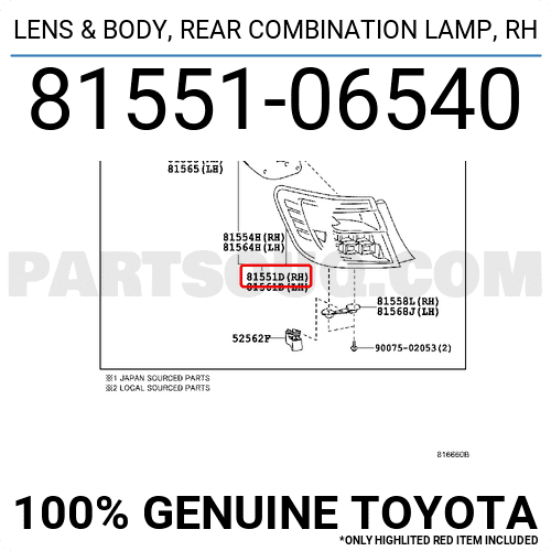 Đèn Hậu Miếng Ngoài Phải Không Bóng Toyota Camry Mã phụ tùng 8155106540