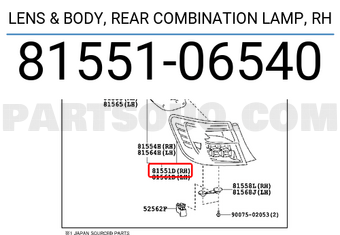 Đèn Hậu Miếng Ngoài Phải Không Bóng Toyota Camry Mã phụ tùng 8155106540