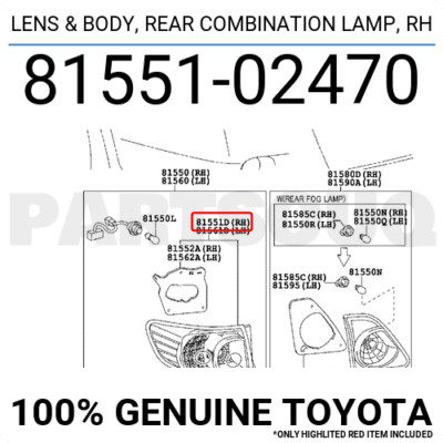 Đèn Hậu Miếng Ngoài Led - R Toyota Corolla Altis OEM 8155102470