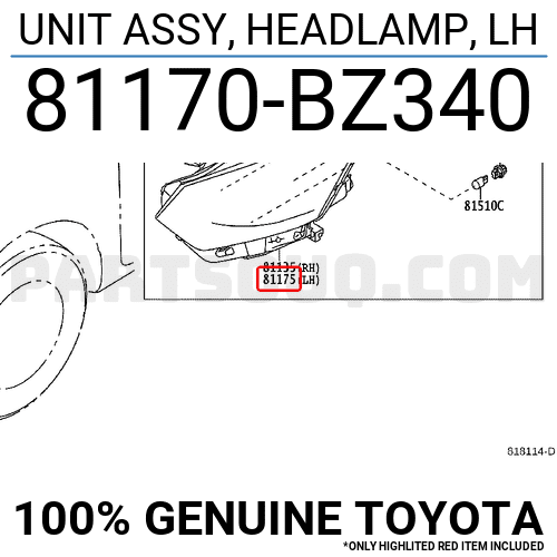 Vỏ Đèn Pha Trái Toyota Wigo Mã phụ tùng 81170bz340