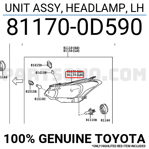 Đèn Pha Trái - Không Bexenon Toyota Vios Mã phụ tùng 811700D590