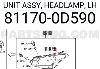 Đèn Pha Trái - Không Bexenon Toyota Vios Mã phụ tùng 811700D590