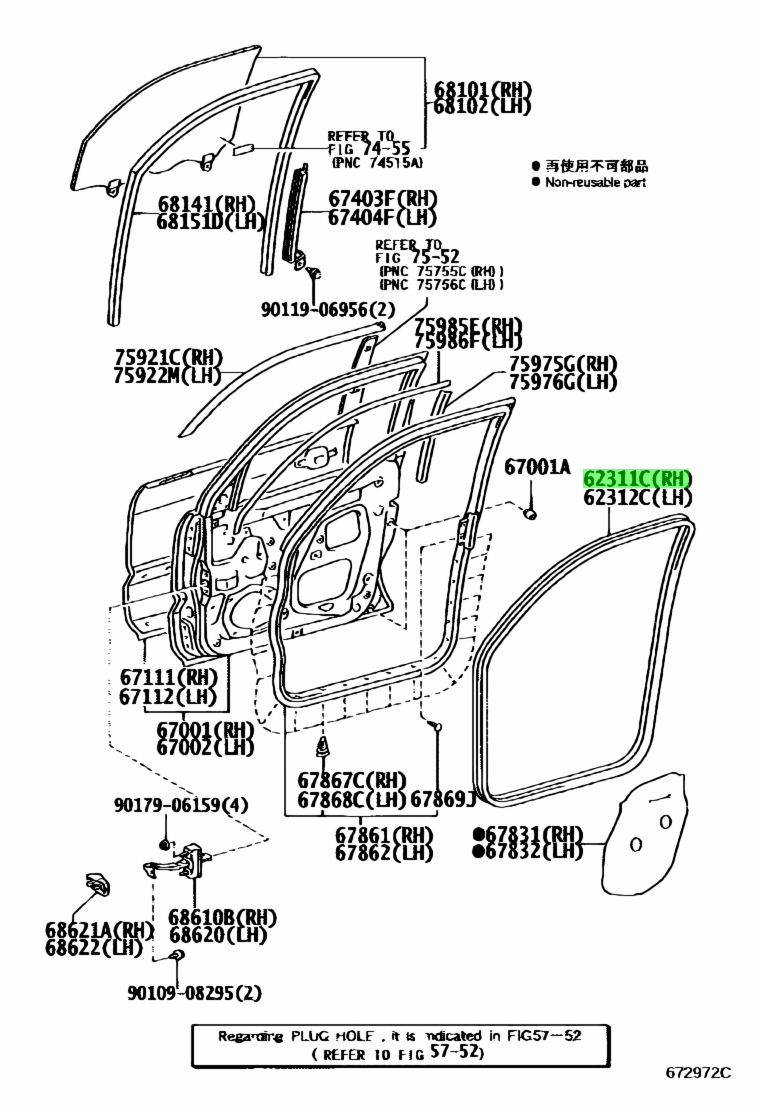 Gioăng Thành Cánh Cửa Trước Phải Lexus GX 470 Mã phụ tùng 6231160110a0
