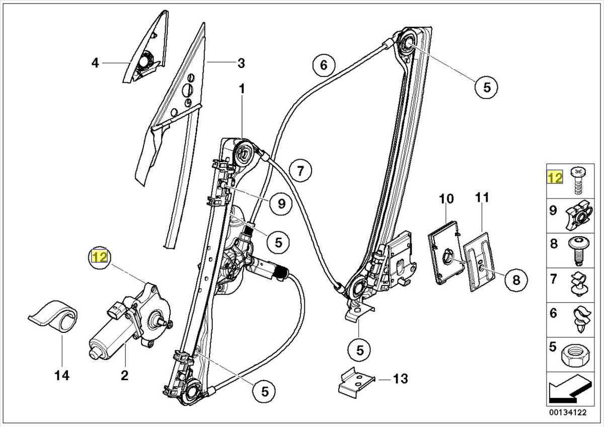Mô Tơ Nâng Hạ Kính Cửa Trước Trái - Hàng Cũ Bmw Seri 3 Mã phụ tùng 51338254577