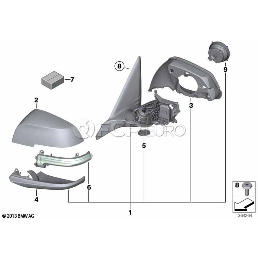 Gương Chiếu Hậu Phải Bmw Seri 3 OEM 51167345706