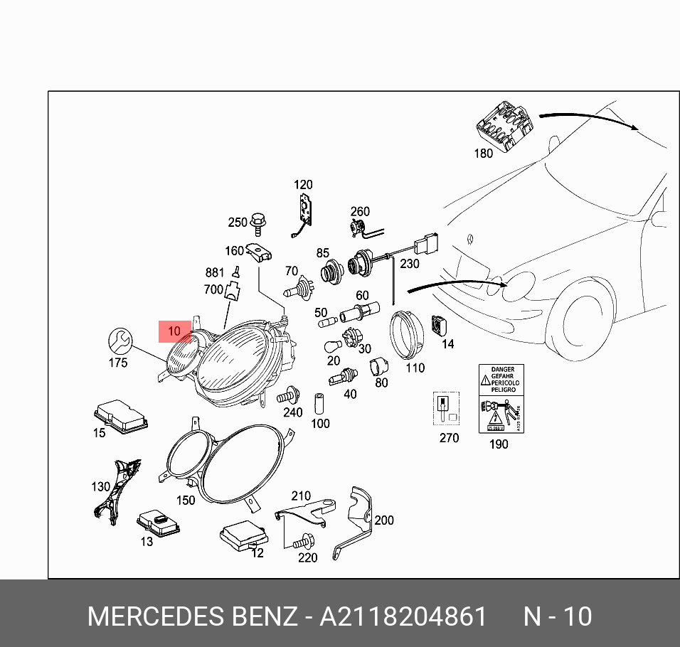 Đèn Pha Mercedes-Benz E Mã phụ tùng A2118204861