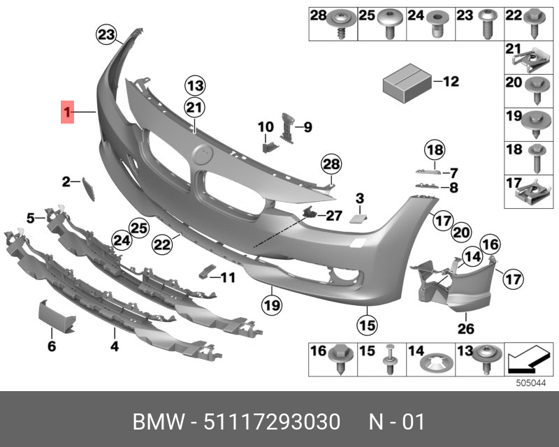 Cản Trước Bmw Seri 3 Mã phụ tùng 51117293030