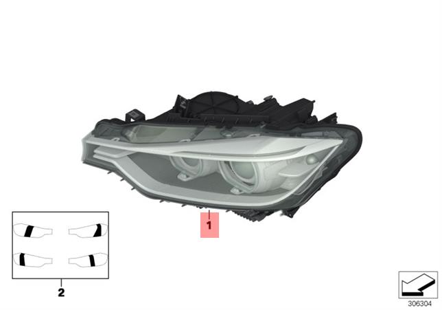 Đèn Pha Phải Bmw Seri 3 Mã phụ tùng 63117314532