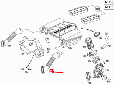 Ống Hút Gió Vào Hộp Lọc Gió Mercedes-Benz E Mã phụ tùng A1120943582