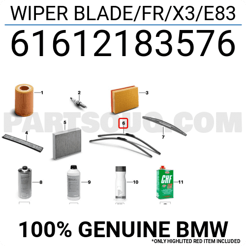 Bộ Lưỡi Gạt Mưa Trước Bmw X3 Mã phụ tùng 61612183576