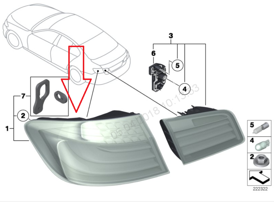 Đèn Hậu Miếng Ngoài Phải Bmw Seri 5 OEM 63217306162-OE