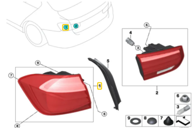 Đèn Hậu Miếng Ngoài Phải Bmw Seri 3 Mã phụ tùng 63217369115