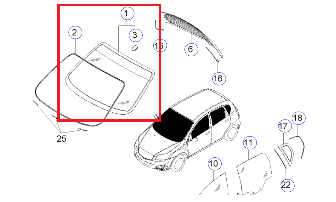 Kính Chắn Gió Trước Chevrolet Aveo Mã phụ tùng 96648413