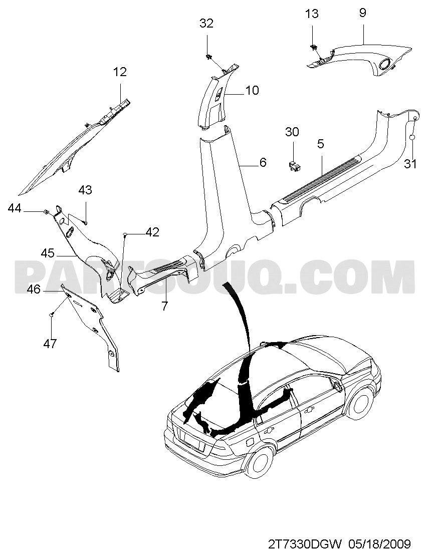 Gioăng Kính Cửa Trước Phải Chevrolet Aveo OEM 95980734
