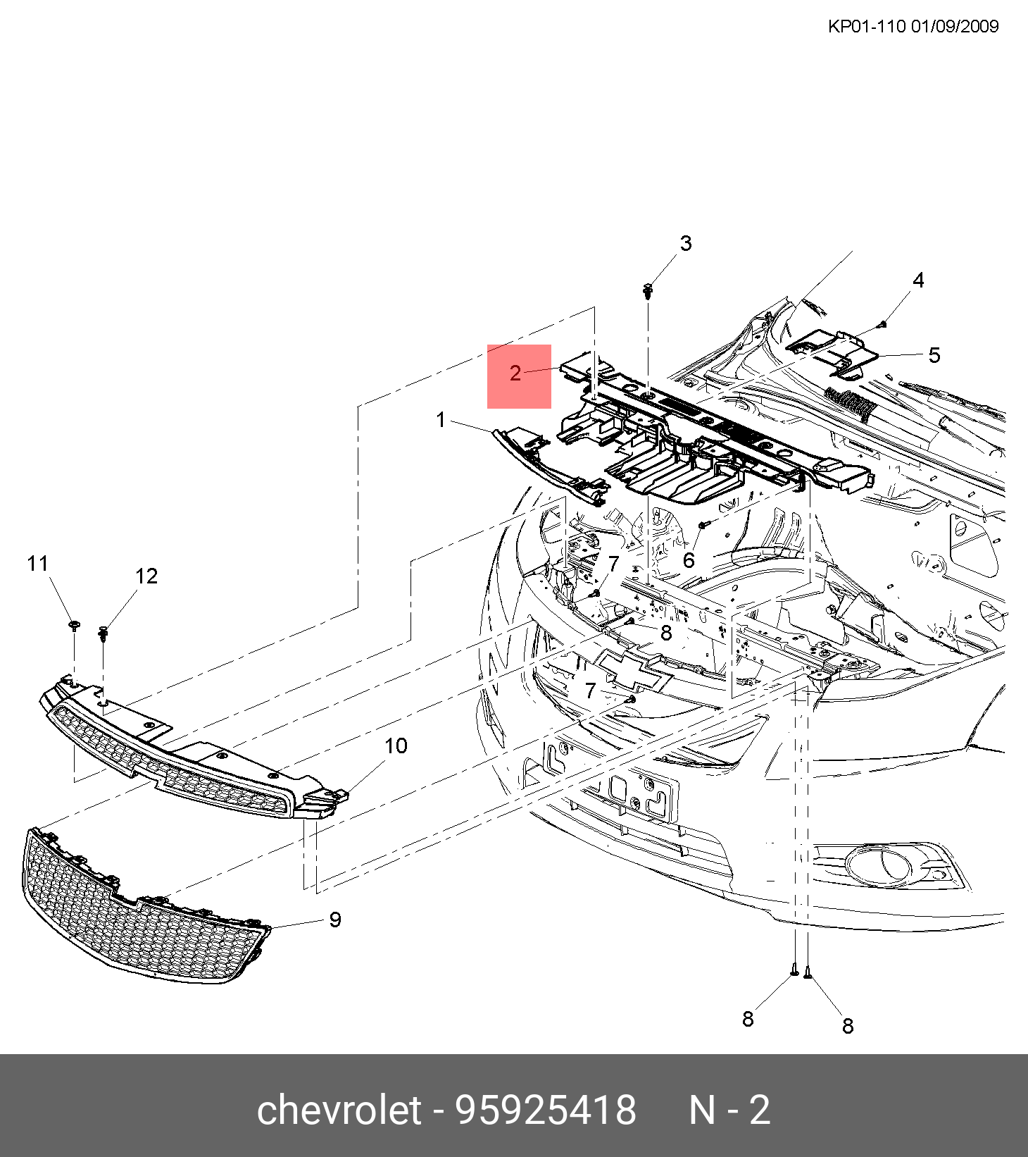 Ốp Trên Mặt Ca Lăng Chevrolet Cruze Mã phụ tùng 95925418