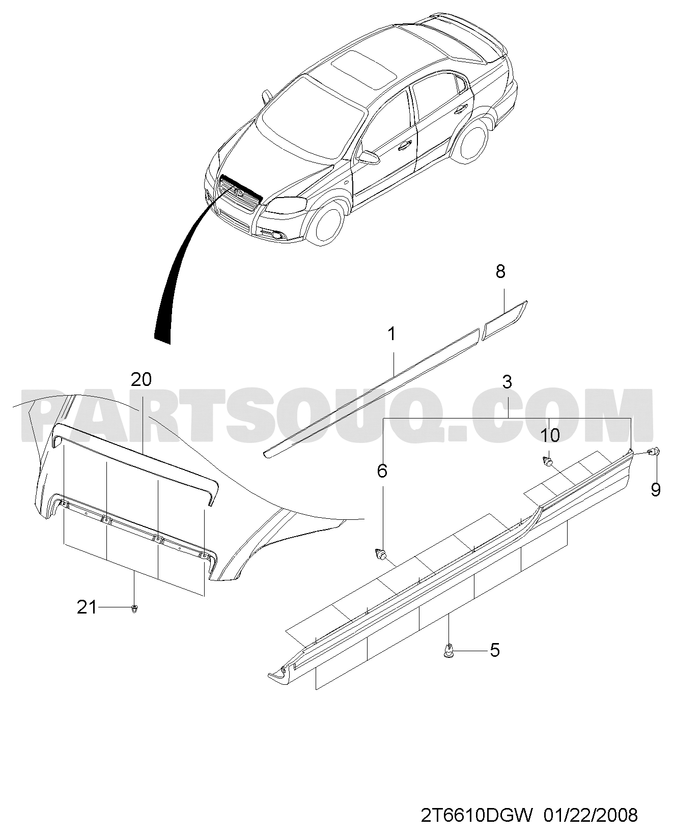 Nẹp Mạ Ca Pô Trước Chevrolet Aveo Mã phụ tùng 96648690