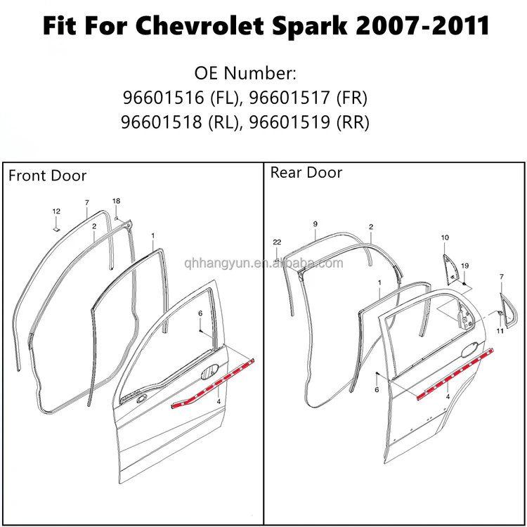 Nẹp Chân Kính Cánh Cửa Ngoài Trước Trái Chevrolet Spark Mã phụ tùng 96601516