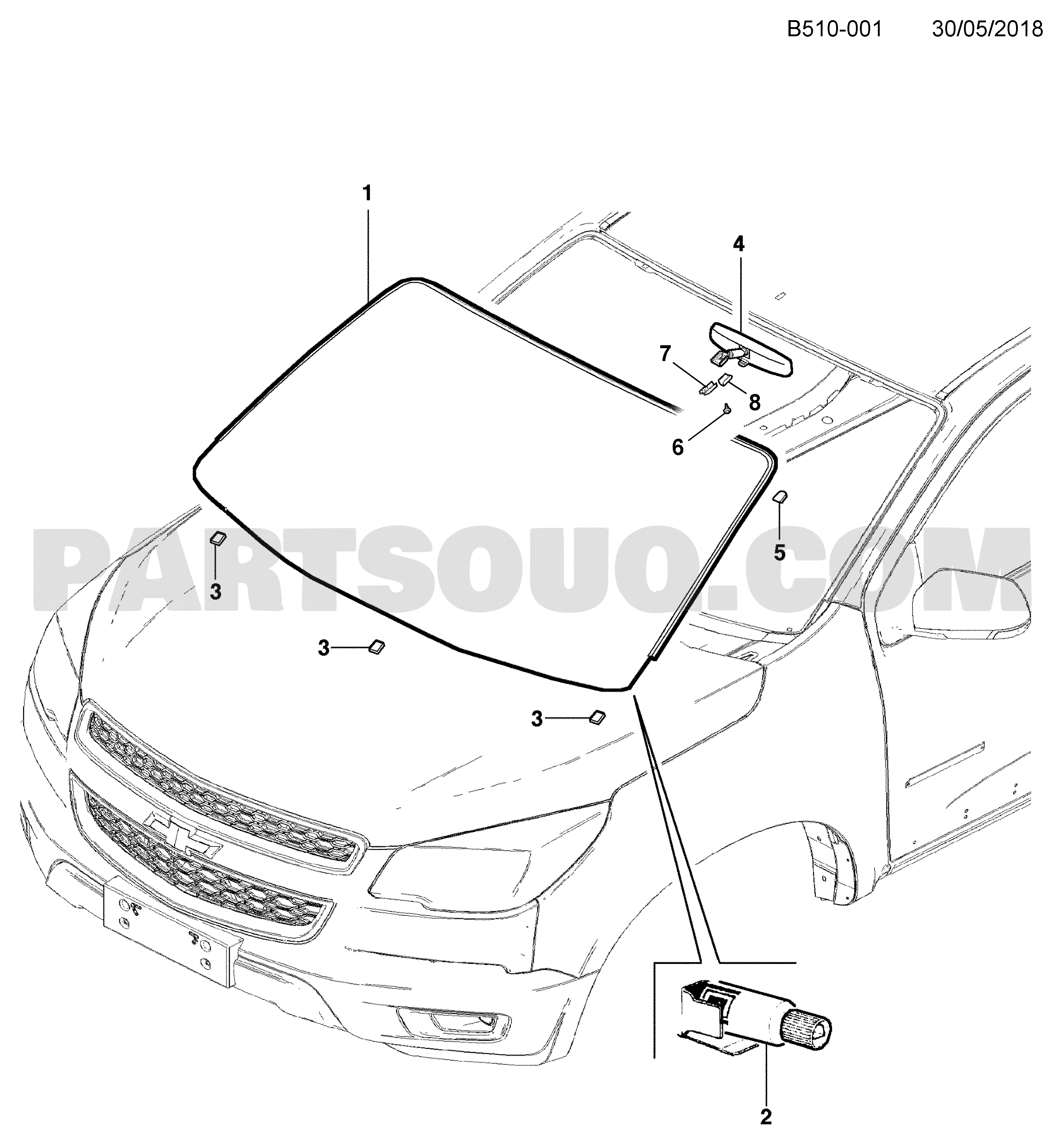 Kính Chắn Gió Trước Chevrolet Colorado Mã phụ tùng 52132166