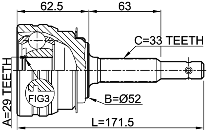 Đầu Láp Ngoài 33 X 52 X 29 Daewoo Nubira Mã phụ tùng 96257802