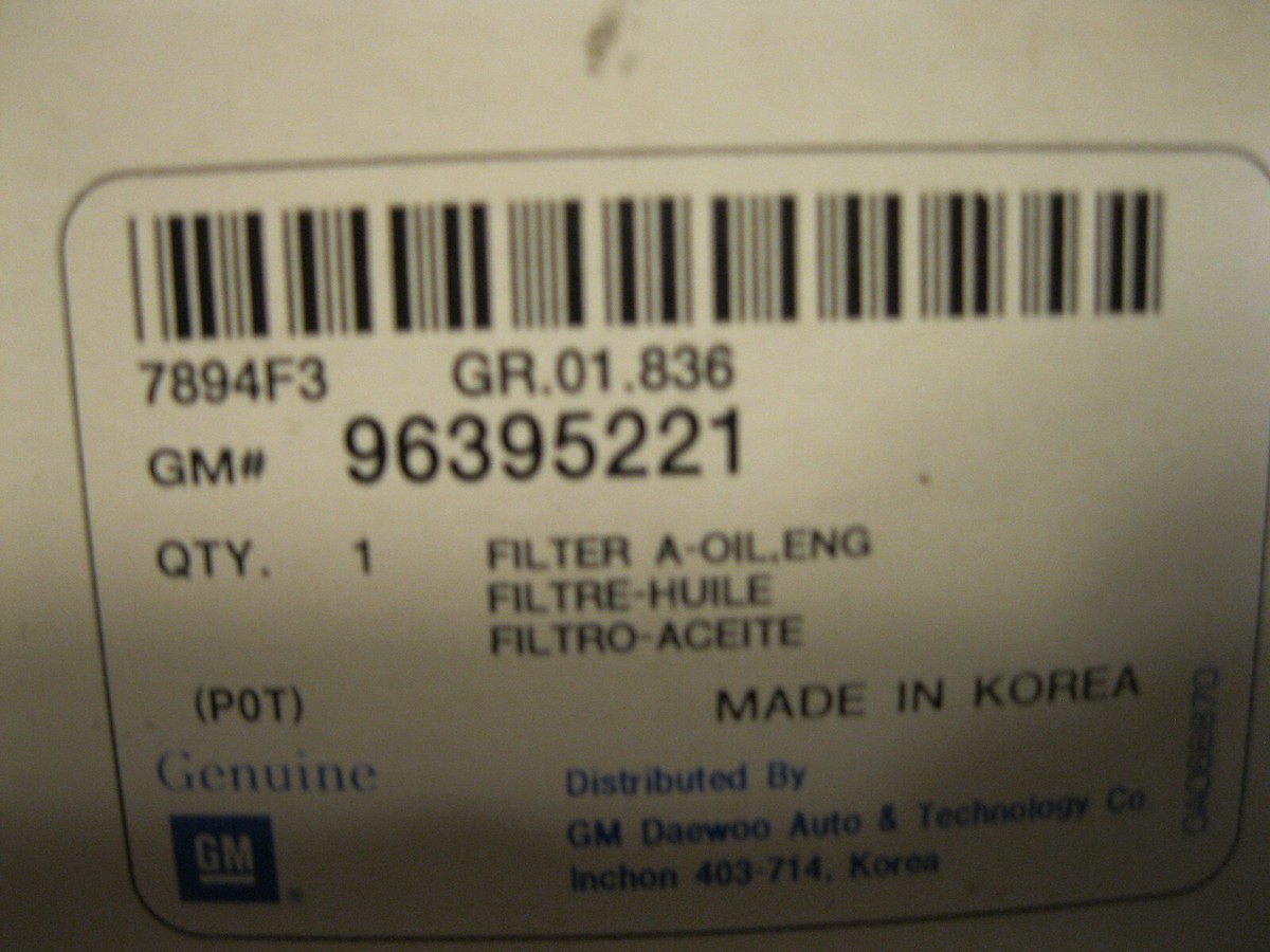 Lọc Dầu Daewoo Lacetti Mã phụ tùng 96395221