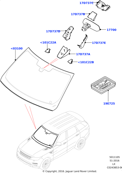 Kính Chắn Gió Trước Landrover RANGE ROVER SPORT Mã phụ tùng LR076496