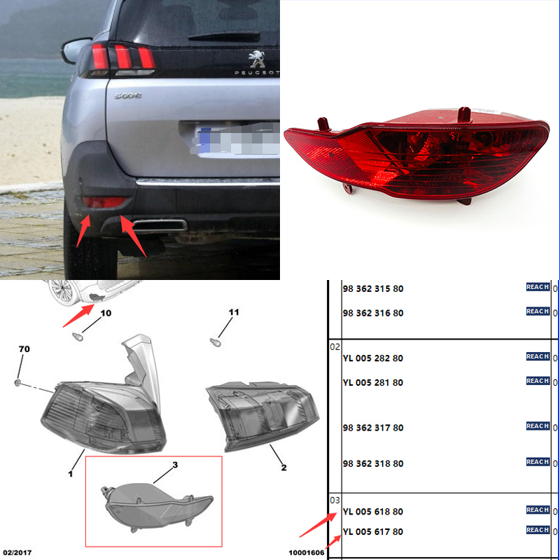 Đèn Cản Sau Trái Peugeot 5008 Mã phụ tùng YL00561880