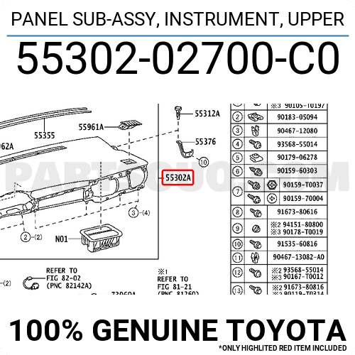 Táp lô trên Altis 2014 Mã phụ tùng 5530202700C0