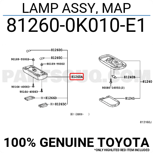 Đèn trần trước Fortuner 2011 Mã phụ tùng 812600K010E1