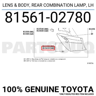 Đèn hậu ngoài Toyota Altis 1.8 2014 (Đèn lái sau) Mã phụ tùng 8156102780