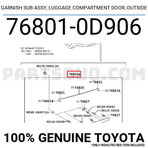 Nẹp mạ cốp sau Vios 2011 Mã phụ tùng 768010D906