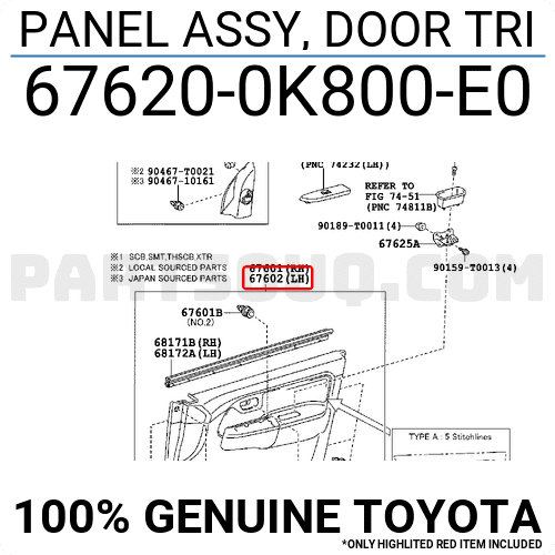 Táp ly cánh cửa trước Hilux 2011 Mã phụ tùng 676200K800E0