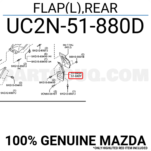 Chắn bùn bánh sau Mazda BT50 Mã phụ tùng UC2E51880D