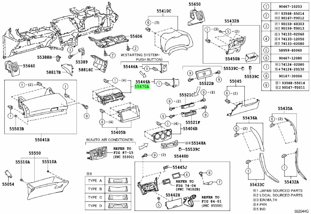 Cửa gió táp lô Altis 2008-2013 (giữa) (Cửa gió điều hòa) Mã phụ tùng 5567002221