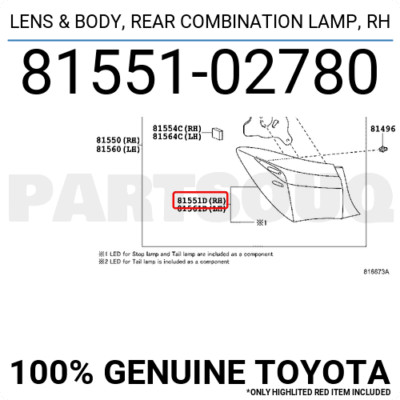 Đèn lái sau Altis 1.8 2015 (Đèn hậu ngoài) Mã phụ tùng 8155102780