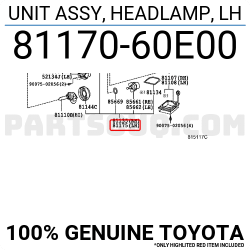 Đèn pha Prdo 2010 Mã phụ tùng 8117060E00