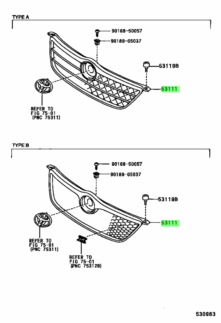 Mặt galant Corolla (Mặt ca lăng) Mã phụ tùng 5311112a50