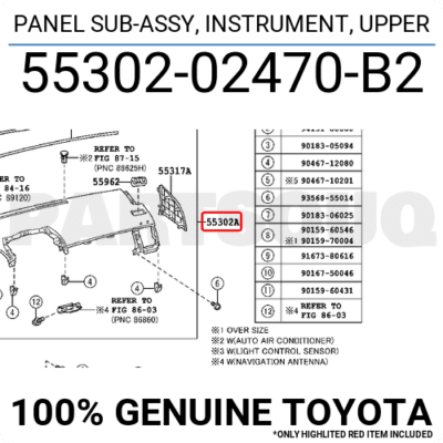 Táp lô Altis 2011-2013 (miếng trên) Mã phụ tùng 5530202430B2