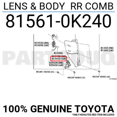 Đèn hậu ngoài Innova 2016 Mã phụ tùng 815610K240
