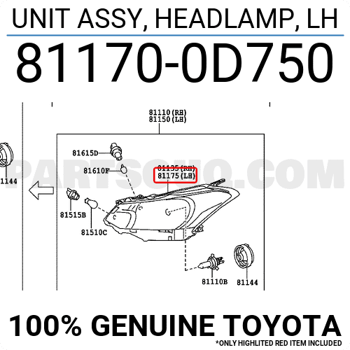 Đèn pha Vios 2014 G AT Mã phụ tùng 811700D750
