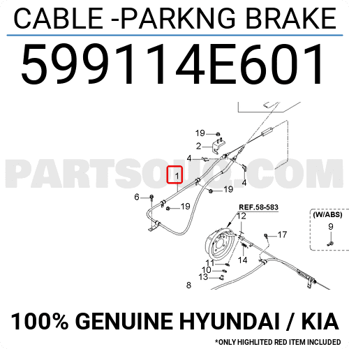 Dây cáp phanh tay trước Bongo III Mã phụ tùng 599114E601