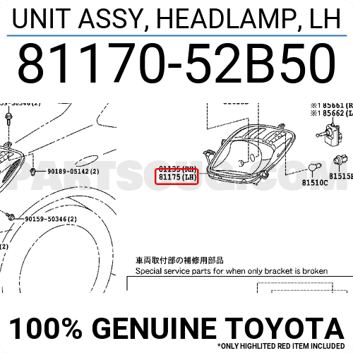 Đèn pha Yaris Mã phụ tùng 8117052B50