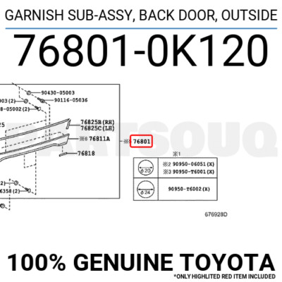 Nẹp cánh cửa hậu Fortuner 2013 Mã phụ tùng 768010K120