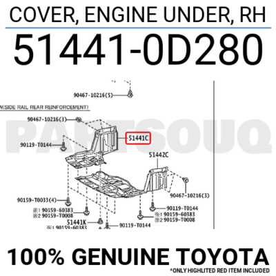 Chắn bùn gầm máy Vios 2014 Mã phụ tùng 514410D280