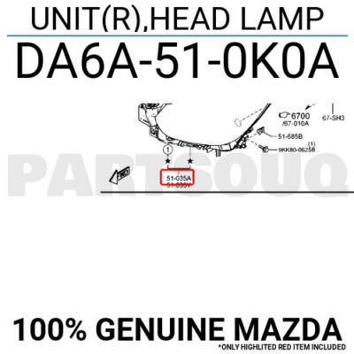 Đèn pha Mazda 2 2016 Halogen Mã phụ tùng da6a510k0a