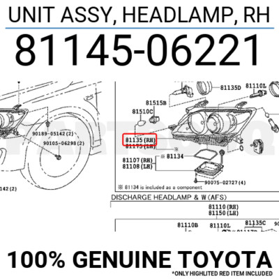 Đèn pha Camry 2.4 2007-2009 VN (Đèn lái trước) Mã phụ tùng 8114506221-8118506221