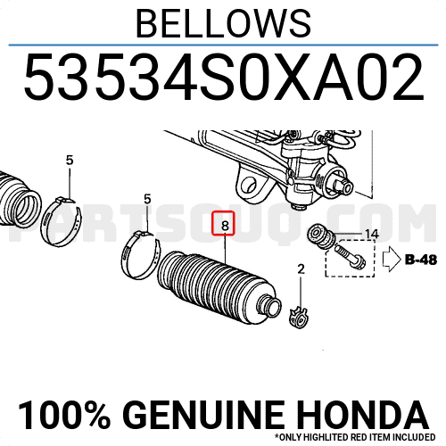 Cao su che bụi thước lái Honda Acura ZDX Mã phụ tùng 53534s0xa02