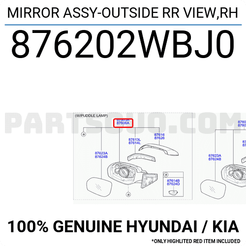 Kính chiếu hậu Santafe 2014-2016 (Gương chiếu hậu) Mã phụ tùng 876202wac0