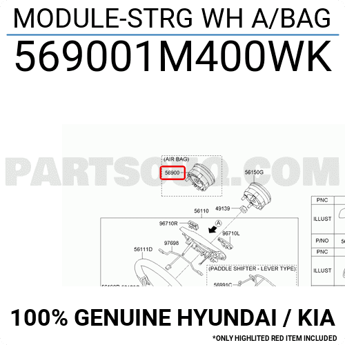Túi khí vô lăng Kia Forte 2009 Mã phụ tùng 569001M400WK