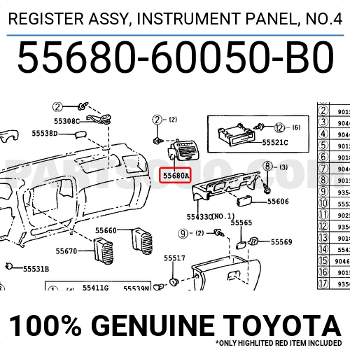 Cửa gió điều hòa Land FZJ100 2003 Mã phụ tùng 5568060070B0