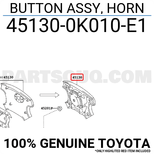 Phím còi Fortuner 2009-2011 (Liền túi khí) (Túi khí vô lăng) Mã phụ tùng 451300k010e1